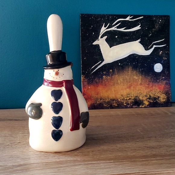 🔥3/$40🔥Festive Ceramic Snowman Bell - Picture 1 of 4
